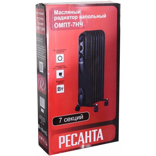 Масляный обогреватель РЕСАНТА ОМПТ- 7Н [67/3/3] 1,5кВт, 370?140?650, 5 секций